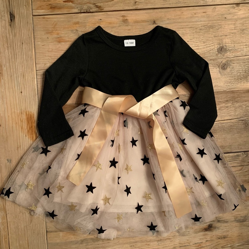 Toddler Black Dress w/Tulle Skirt, 12-18M
